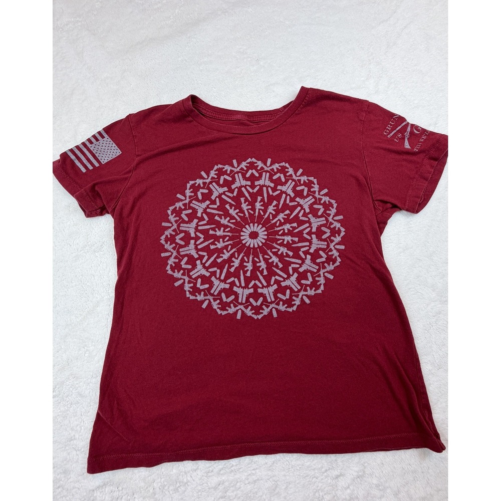 Grunt Style Red Gun Mandala Graphic T-Shirt Womens Small Short Sleeve Patriotic
